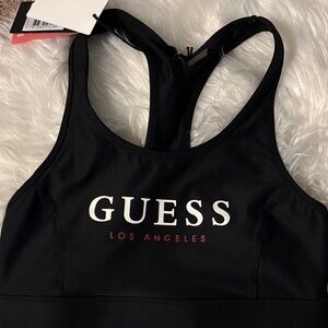GUESS Black Sports Bra with White Logo